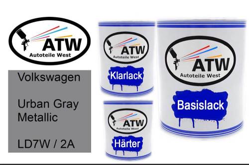 Volkswagen, Urban Gray Metallic, LD7W / 2A: 1L Lackdose + 1L Klarlack + 500ml Härter - Set, von ATW Autoteile West.